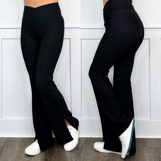 Push Through High Rise Ribbed Black Flare Yoga Pants