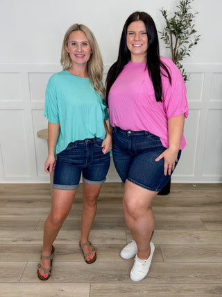 Judy Blue Kristen Mid Rise Dark Wash Bermuda Shorts