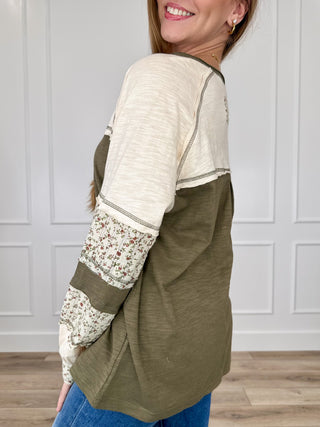 It's Just Right Cotton Long Sleeve Green Avery Mae Top