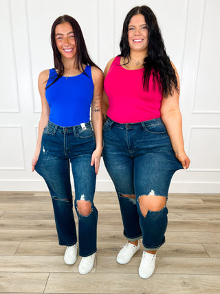 Judy Blue Janelle High-Rise Dad Jeans - Dark Wash (Distressed)