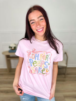 For Peeps Sake Cotton Short Sleeve Pink Avery Mae Graphic Tee Shirt