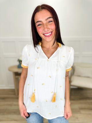 Making Lemonade Cotton Short Sleeve White Avery Mae Top