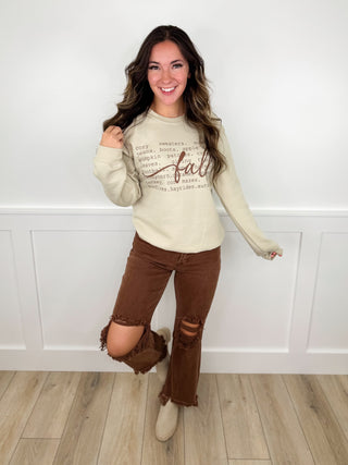 All Things Fall Cotton Blend Long Sleeve Avery Mae Graphic Crewneck Sweatshirt - 3 colors!