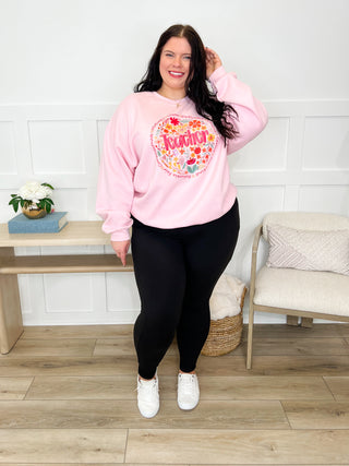 Teacher Qualities Cotton Blend Long Sleeve Pink Avery Mae Graphic Crewneck Sweatshirt (Gildan)