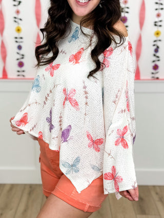 POL In the Early Mornings Knit 3/4 Sleeve Ivory Mom Cropped Sweater Top