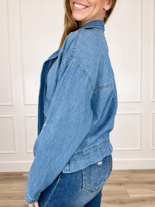 Risen Katie Cotton Long Sleeve Medium Wash Denim Jacket