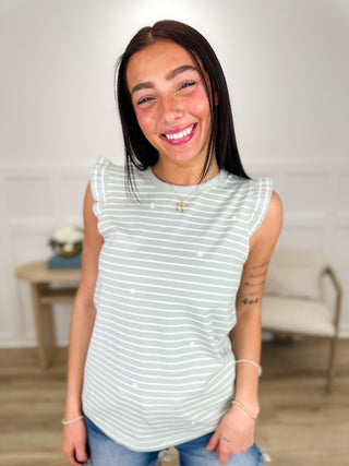 Doe & Rae Sharing a Story Cotton Blend Green Tank Top