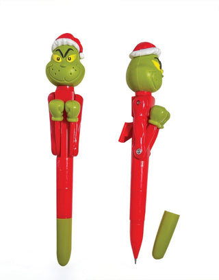 Novelty boxing pen with green character head, red gloves, and Santa-style hat