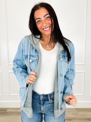 Risen Naomi Cotton Long Sleeve Light Wash Denim Hoodie Jacket
