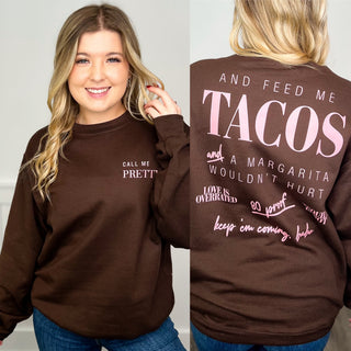 Call Me Pretty Cotton Blend Long Sleeve Brown Avery Mae Graphic Crewneck Sweatshirt