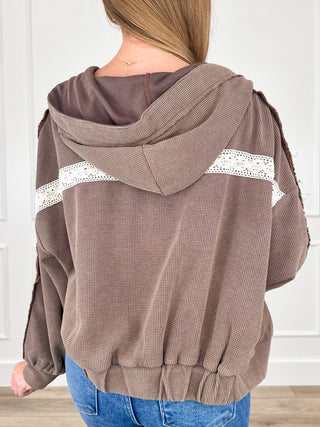 POL How Does This End Cotton Blend Long Sleeve Hooded Jacket - Multiple Colors