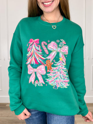Cozy Christmas Cutie Cotton Blend Long Sleeve Green Avery Mae Graphic Crewneck Sweatshirt