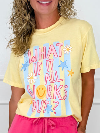 What if Cotton Short Sleeve Yellow Avery Mae Graphic Tee Shirt (Comfort Colors)