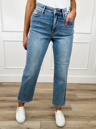 Judy Blue Bianca High-Rise Ankle Straight Leg Jeans - Light Wash (Non-Distressed)