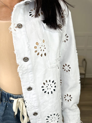 Sew In Love Seems Like Yesterday Cotton Long Sleeve White Denim Jacket