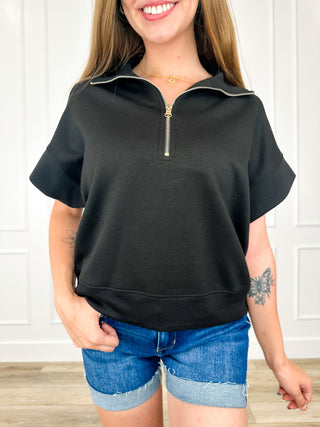 Zenana I've Got a Feeling Short Sleeve Quarter Zip Top - Multiple Colors