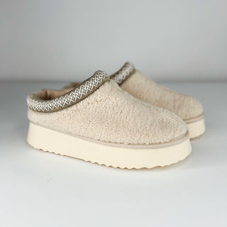 MIA Kinda My Thing Faux Sherpa Cream Platform Slip Ons