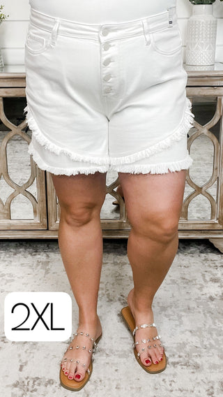 Judy Blue Reba High Rise Button Fly White Tulip Shorts