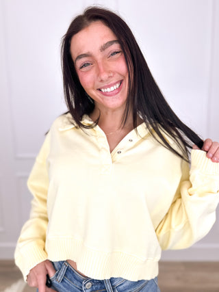 Doing the Best Cotton Long Sleeve Yellow Avery Mae Cropped Sweatshirt
