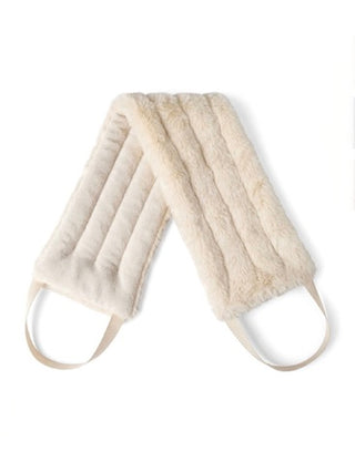 Ivory heated neckwrap with plush fur and two curved carry straps