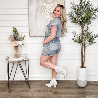 My Star Cotton Blend Short Sleeve Denim Avery Mae Romper