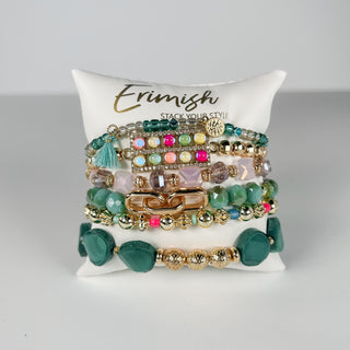 Erimish Mermaid Vibes Aqua Pillow Stack Bracelet Set - 6 piece set!