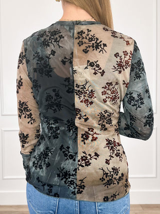 I've Stopped Listening Sheer Mesh Long Sleeve Brown Avery Mae Top