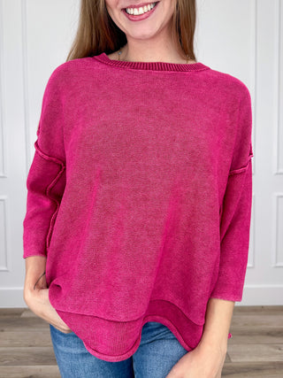 Zenana It's the Right Thing Cotton 3/4 Sleeve Sweater Top - Multiple Colors