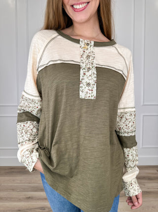 It's Just Right Cotton Long Sleeve Green Avery Mae Top