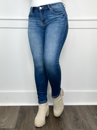 Risen Trinity Mid-Rise Skinny Dark Wash Blue Jeans