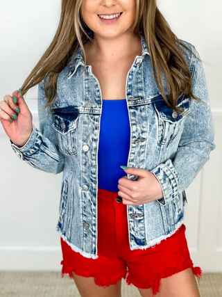 Mica Madison Cotton Long Sleeve Acid Wash Denim Jacket