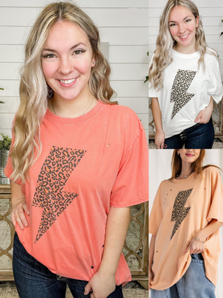 Easel Electrifying Lightning Bolt Cotton Short Sleeve Oversized Graphic Top - 9 colors!