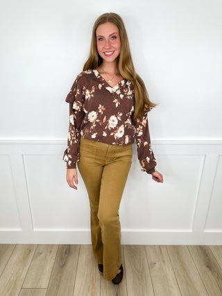 Ruffled Up Ribbed Long Sleeve Brown Avery Mae Tunic Top