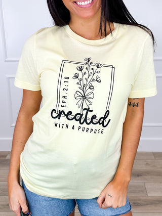 Purposefully Created Cotton Blend Short Sleeve Yellow Avery Mae Graphic Tee Shirt (Bella+Canvas)