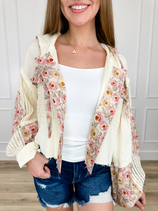 POL Living My Life Cotton Long Sleeve Cream Cropped Hooded Jacket
