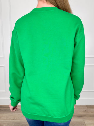 Green long sleeve crewneck sweatshirt, plain back