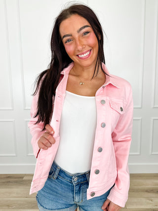 Risen Jeri Cotton Blend Long Sleeve Pink Denim Jacket