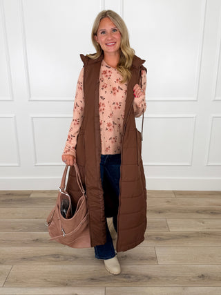 Playing Your Game Brown Avery Mae Hooded Puffer Vest