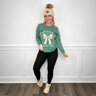 Reason For the Season Cotton Long Sleeve Green Avery Mae Graphic Tee Shirt