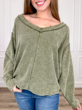 Green cotton-blend long-sleeve hooded top with front kangaroo pocket