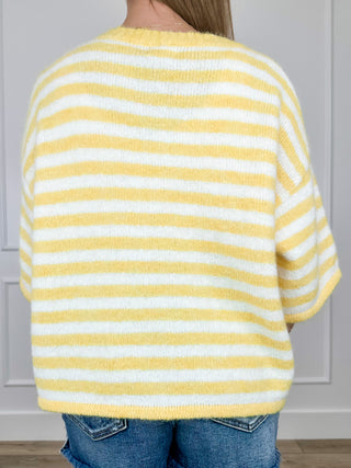 Shine on Knit Short Sleeve Yellow Avery Mae Button Up Cardigan