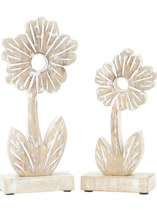 Whitewashed Flower Wood Decor - 2 piece set!