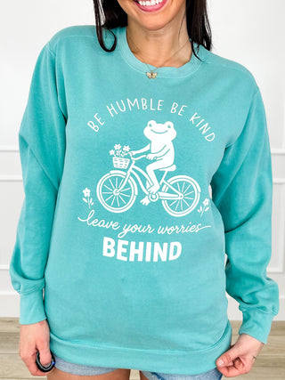 Leave Your Worries Cotton Blend Long Sleeve Turquoise Avery Mae Graphic Crewneck Sweatshirt (Comfort Colors)