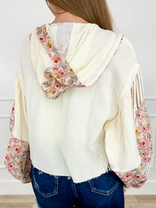 POL Living My Life Cotton Long Sleeve Cream Cropped Hooded Jacket
