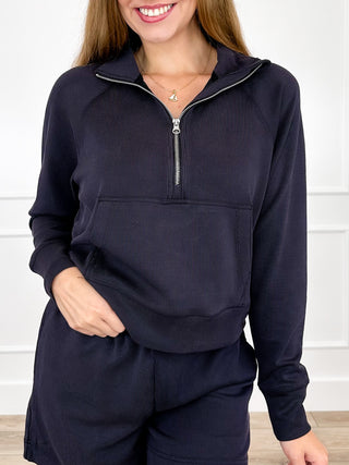 Mono B Change Their Mind Ribbed Long Sleeve 1/4 Zip Pullover Top - Multiple Colors