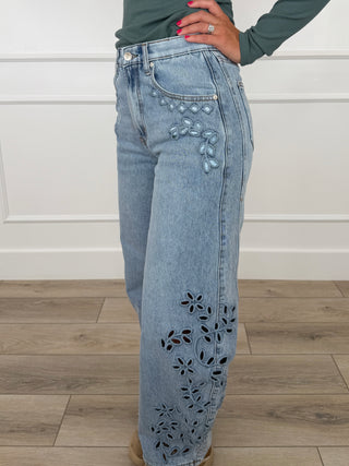 Saige Lilah Tummy Control Barrel Leg Jeans (Rigid, Embroidered, Non-Distressed)