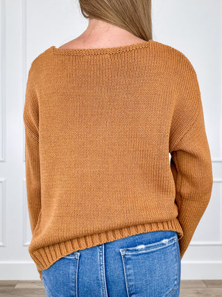 Please Don't Go Cotton Blend Long Sleeve Camel Avery Mae Sweater Top