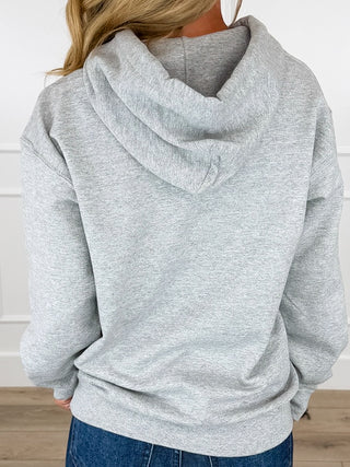 Too Cool to Spook Cotton Blend Long Sleeve Grey Avery Mae Graphic Hoodie Sweatshirt (Gildan)