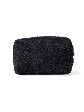 Black fuzzy travel toiletry bag with zippered top