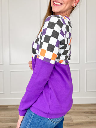 Michelle Mae Hanging Around Cotton Blend Long Sleeve Purple Top